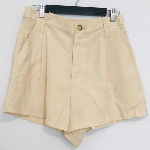 New! Zara Bohemian Pleated Extra High Waisted Bermuda Ivory Shorts - Picture 4 of 10